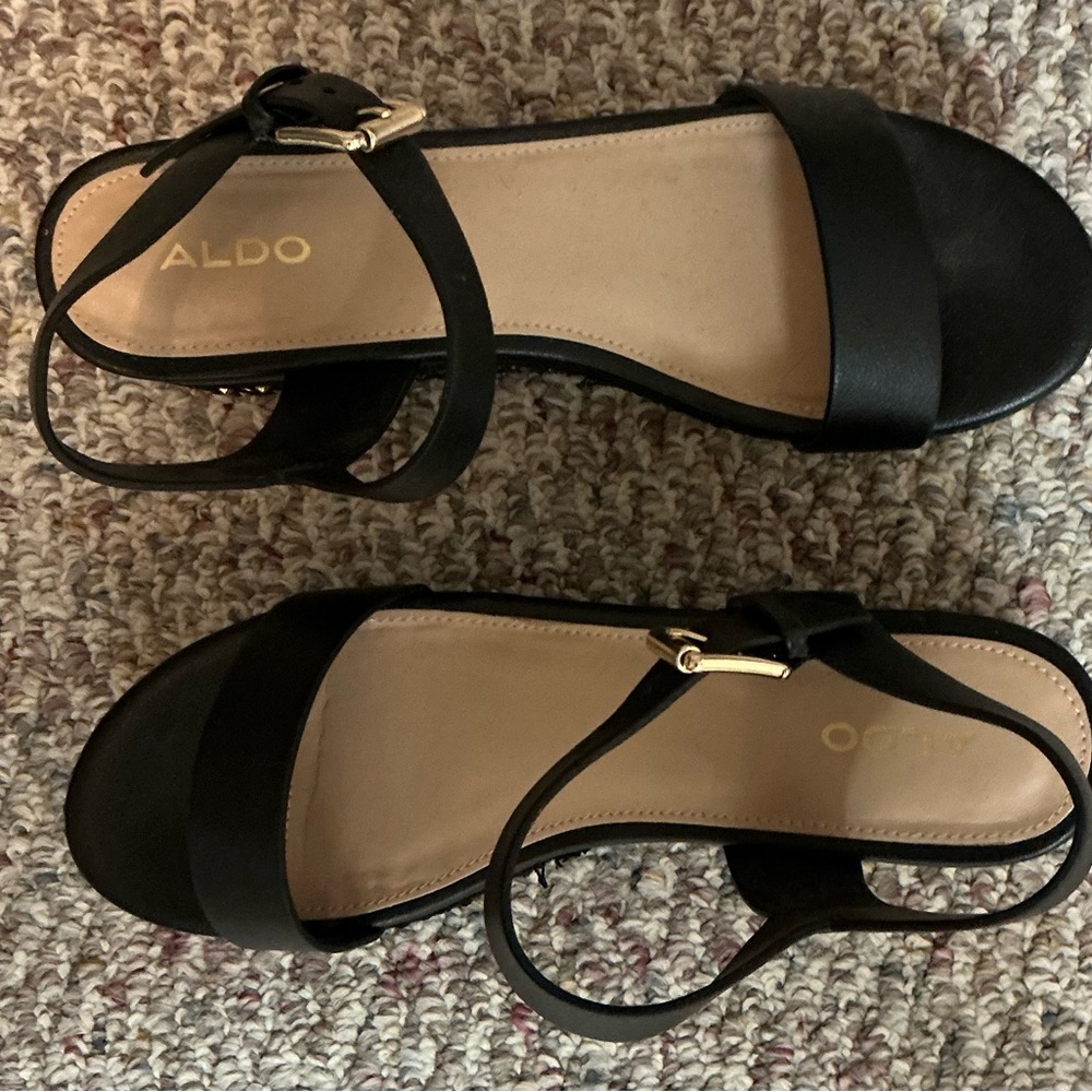 Aldo Black Sandals with Gold Accent